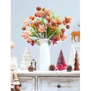 NEW 4 Piece Gingerbread Ball Floral Twigs Cookies Christmas Wreath Filler Decor